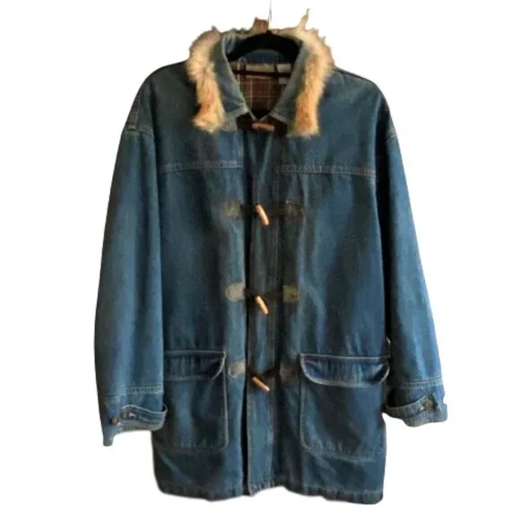 Vintage Liz Claiborne Liz Wear Women's Denim Toggle Closure Flannel Lined Jacket - Picture 1 of 16